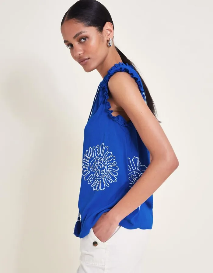 Monsoon Meena Embroidered Top Blue Women Tops and Blouses Monsoon Meena Embroidered Top Blue Women Tops and Blouses