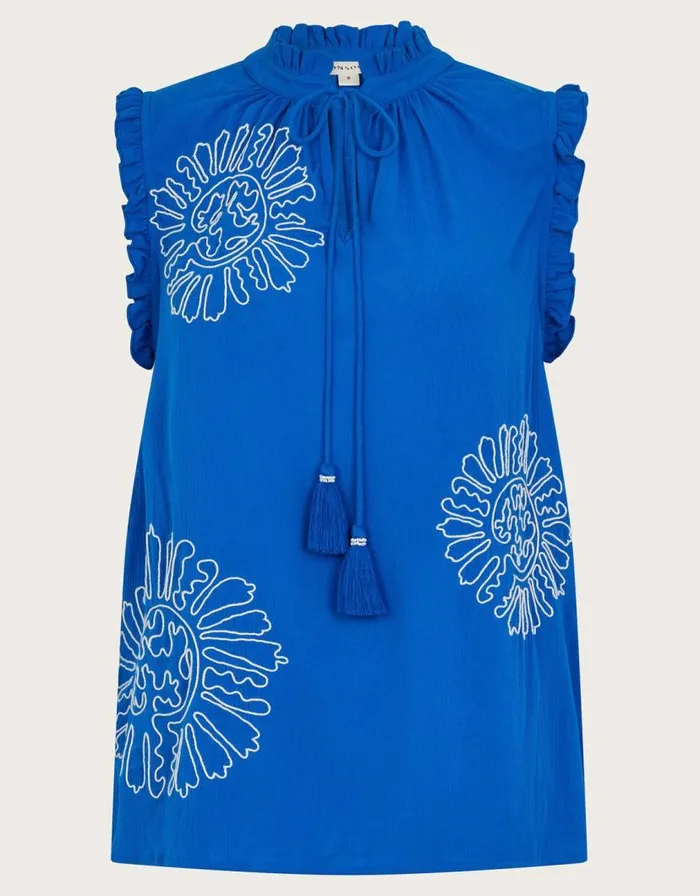 Monsoon Meena Embroidered Top Blue Women Tops and Blouses Monsoon Meena Embroidered Top Blue Women Tops and Blouses