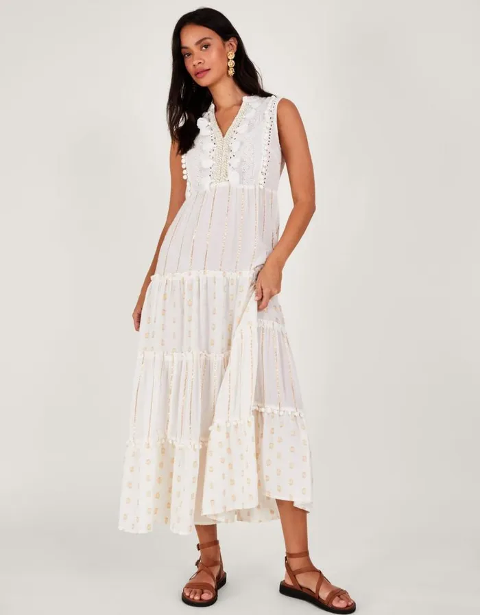 Monsoon Metallic Maxi Kaftan Dress Ivory Women Beachwear and Swimwear