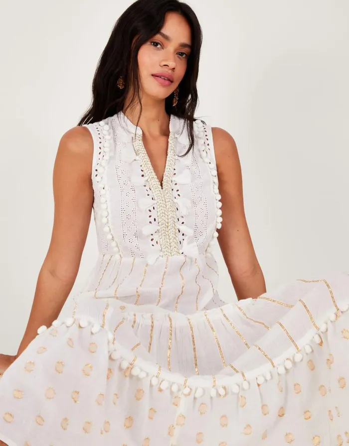 Monsoon Metallic Maxi Kaftan Dress Ivory Women Beachwear and Swimwear Monsoon Metallic Maxi Kaftan Dress Ivory Women Beachwear and Swimwear