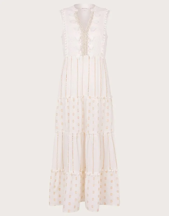 Monsoon Metallic Maxi Kaftan Dress Ivory Women Beachwear and Swimwear Monsoon Metallic Maxi Kaftan Dress Ivory Women Beachwear and Swimwear