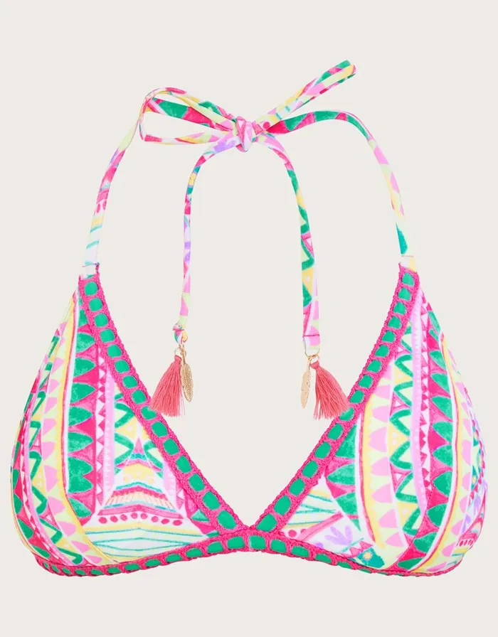 Monsoon Mosaic Print Crochet Trim Bikini Top Pink Women Tops and Blouses Monsoon Mosaic Print Crochet Trim Bikini Top Pink Women Tops and Blouses