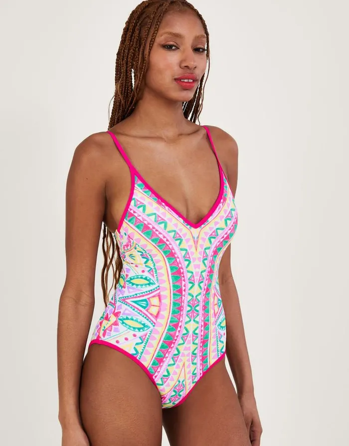 Monsoon Mosaic Print Swimsuit With Recycled Polyester Pink Women Beachwear and Swimwear Monsoon Mosaic Print Swimsuit With Recycled Polyester Pink Women Beachwear and Swimwear