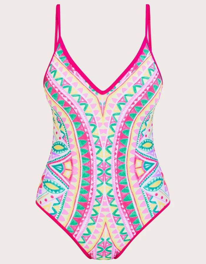 Monsoon Mosaic Print Swimsuit With Recycled Polyester Pink Women Beachwear and Swimwear Monsoon Mosaic Print Swimsuit With Recycled Polyester Pink Women Beachwear and Swimwear