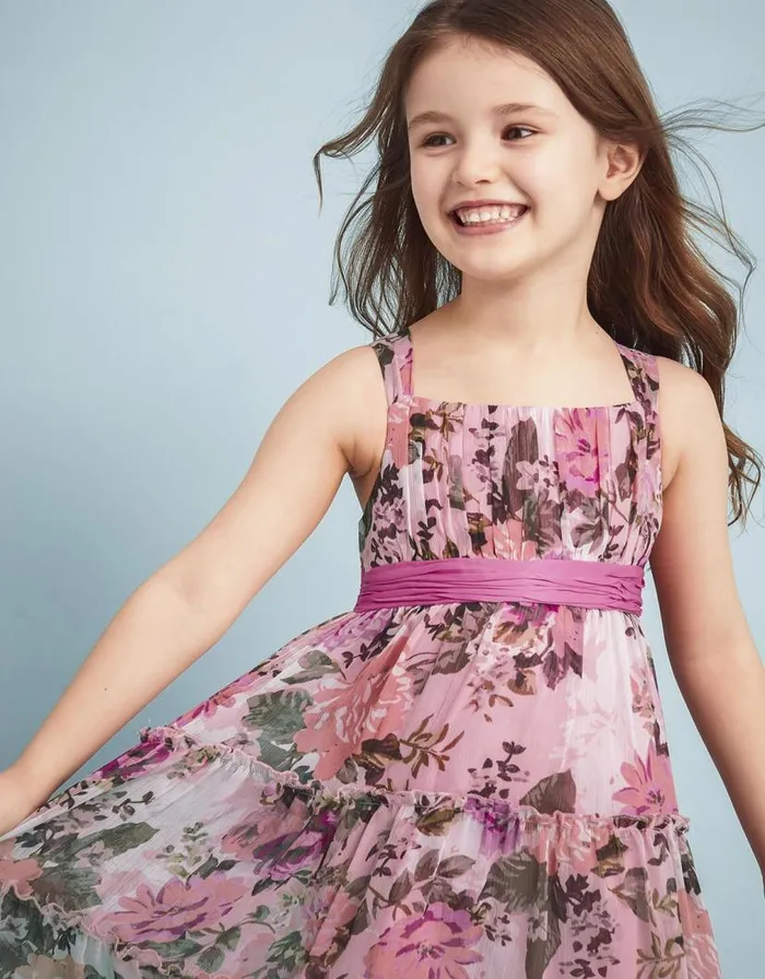Monsoon Nancy Floral Tiered Dress Orange Children Dresses