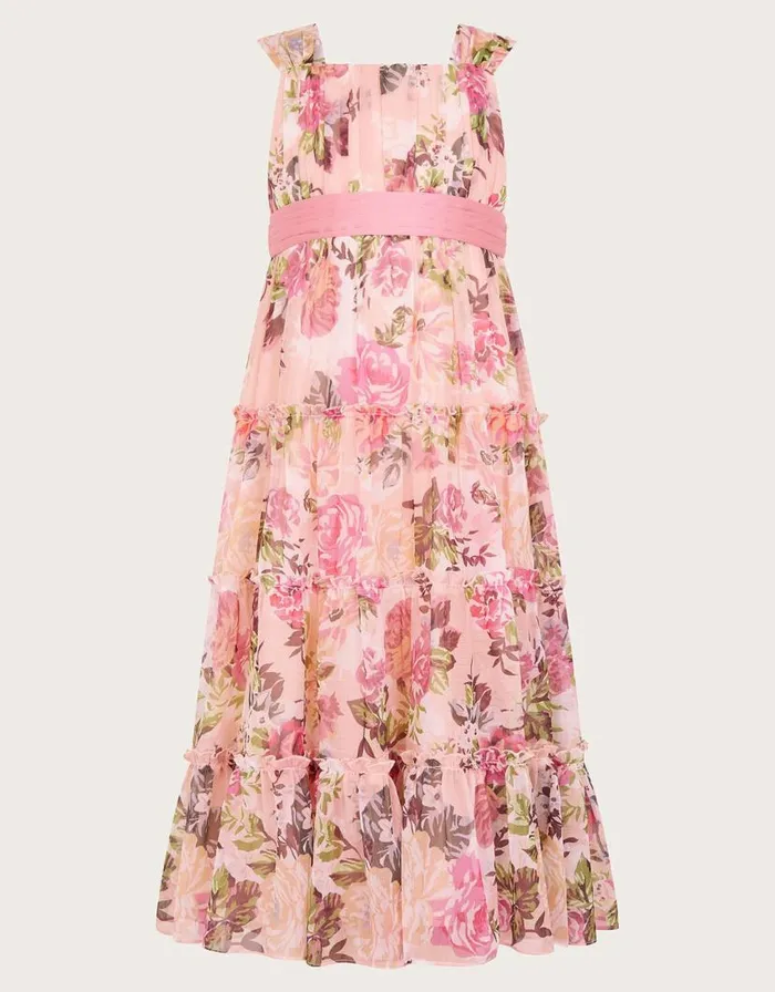 Monsoon Nancy Floral Tiered Dress Orange Children Dresses Monsoon Nancy Floral Tiered Dress Orange Children Dresses