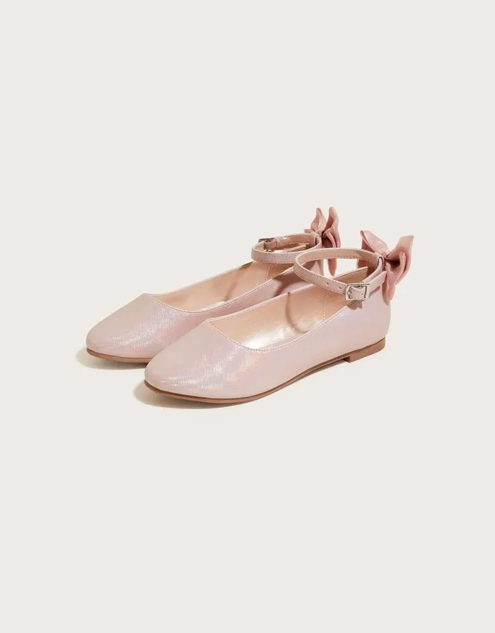 Monsoon Organza Bow Ballerina Flats Pink Children Partywear