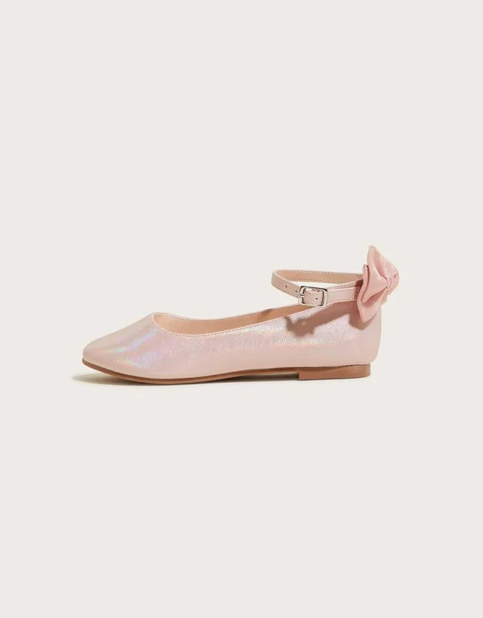 Monsoon Organza Bow Ballerina Flats Pink Children Partywear Monsoon Organza Bow Ballerina Flats Pink Children Partywear