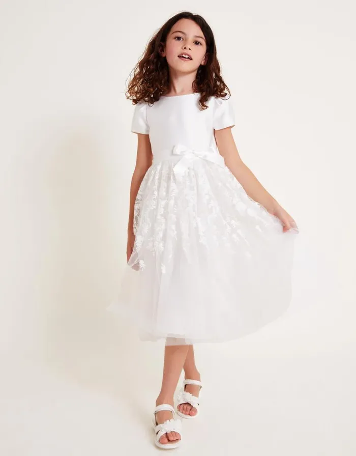 Monsoon Petunia Embroidered Maxi Dress Ivory Children Dresses