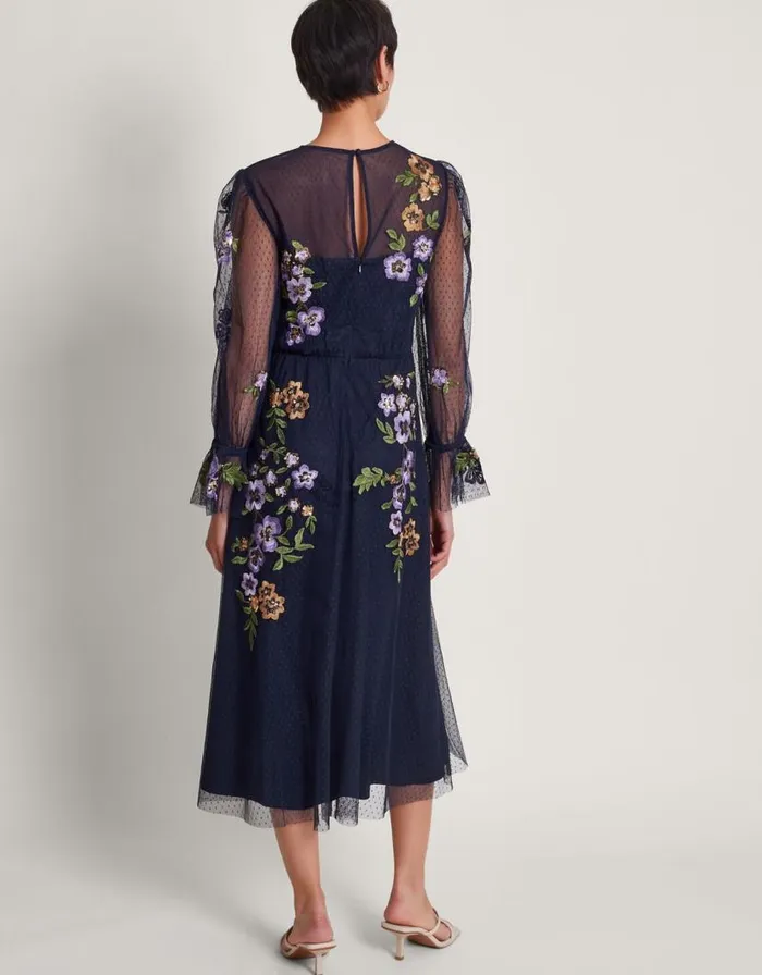 Monsoon Phoebe Embellished Tea Dress Blue Women Occasionwear Monsoon Phoebe Embellished Tea Dress Blue Women Occasionwear