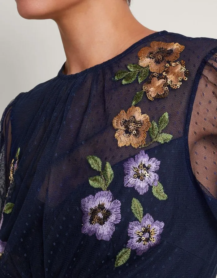 Monsoon Phoebe Embellished Tea Dress Blue Women Occasionwear Monsoon Phoebe Embellished Tea Dress Blue Women Occasionwear