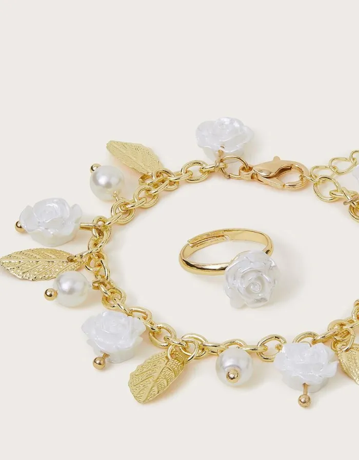 Monsoon Pretty Rose Charm Bracelet And Ring Set Children Girls039 Jewellery Monsoon Pretty Rose Charm Bracelet And Ring Set Children Girls039 Jewellery