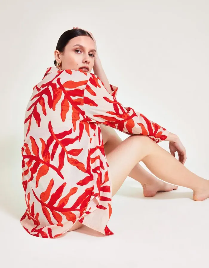 Monsoon Priya Palm Print Shirt Red Women Tops and Blouses Monsoon Priya Palm Print Shirt Red Women Tops and Blouses