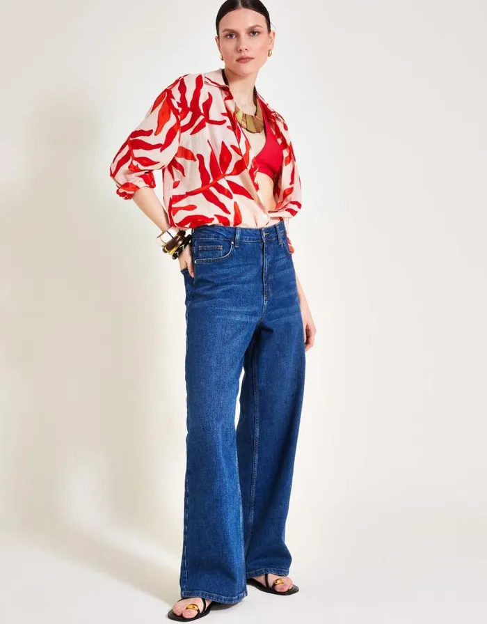 Monsoon Priya Palm Print Shirt Red Women Tops and Blouses Monsoon Priya Palm Print Shirt Red Women Tops and Blouses
