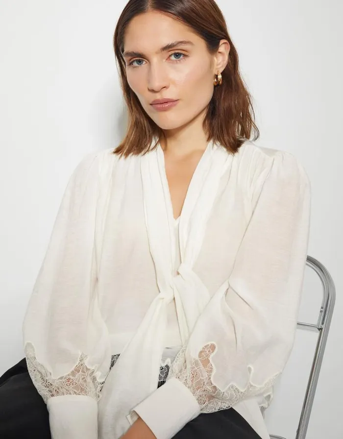 Monsoon Reece Lacy Pussybow Blouse Ivory Women Tops and Blouses Monsoon Reece Lacy Pussybow Blouse Ivory Women Tops and Blouses