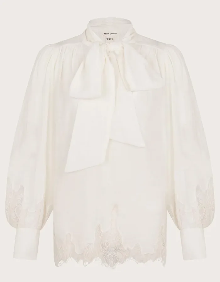 Monsoon Reece Lacy Pussybow Blouse Ivory Women Tops and Blouses Monsoon Reece Lacy Pussybow Blouse Ivory Women Tops and Blouses