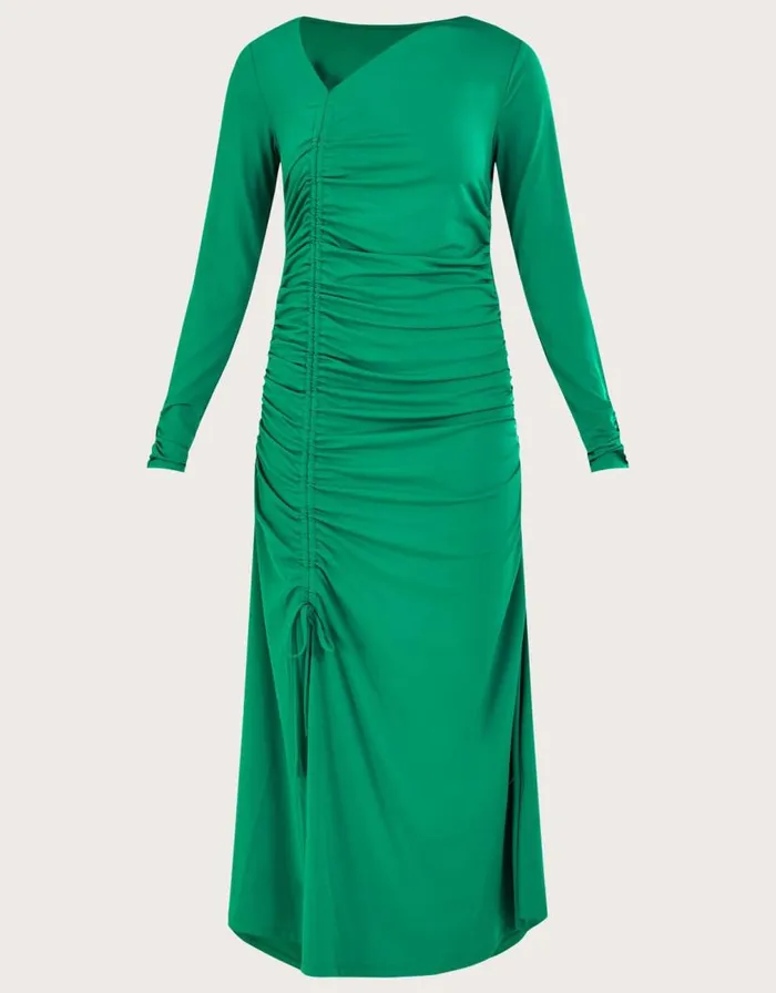 Monsoon Ruched Side Jersey Dress Green Women Midi Dresses Monsoon Ruched Side Jersey Dress Green Women Midi Dresses