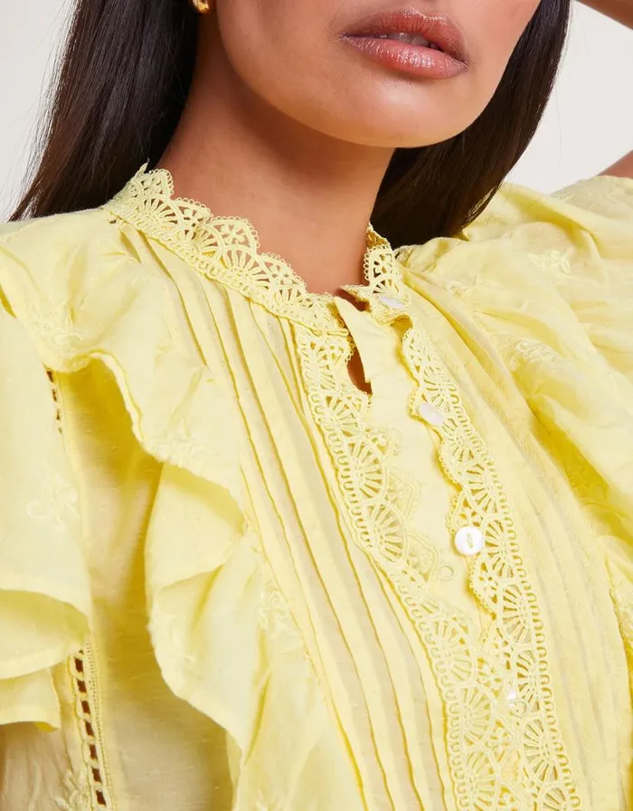 Monsoon Rue Embroidered Ruffle Blouse Yellow Women Tops and Blouses Monsoon Rue Embroidered Ruffle Blouse Yellow Women Tops and Blouses