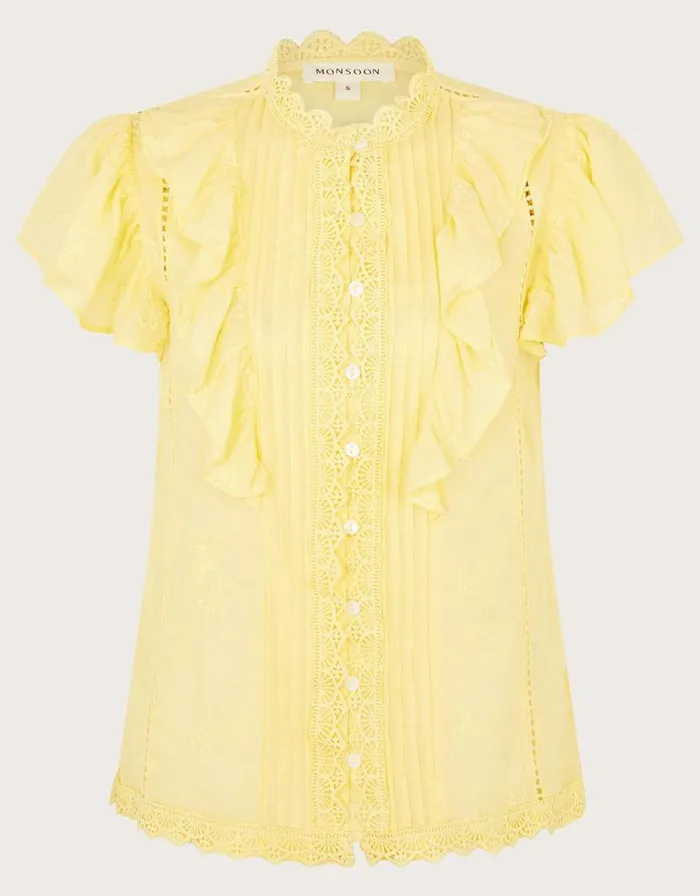 Monsoon Rue Embroidered Ruffle Blouse Yellow Women Tops and Blouses Monsoon Rue Embroidered Ruffle Blouse Yellow Women Tops and Blouses