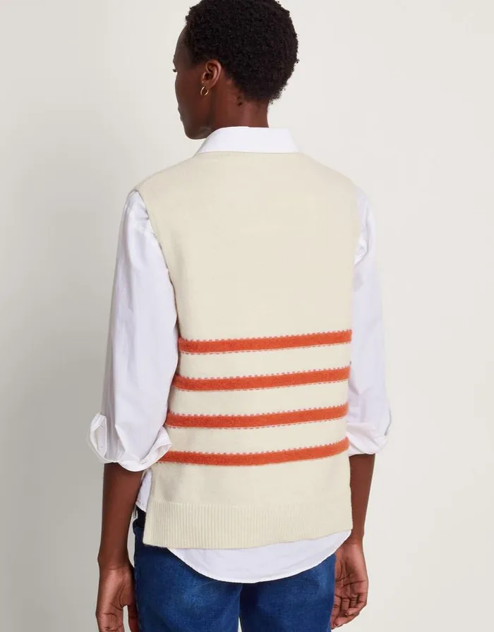 Monsoon Sable Stripe Knit Vest Ivory Women Knitwear Monsoon Sable Stripe Knit Vest Ivory Women Knitwear