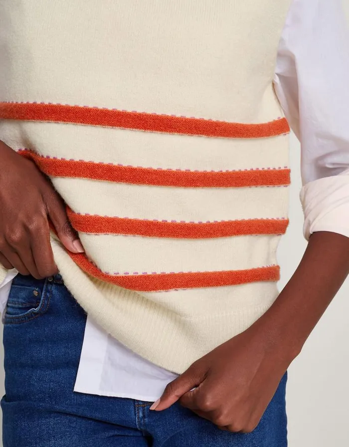 Monsoon Sable Stripe Knit Vest Ivory Women Knitwear Monsoon Sable Stripe Knit Vest Ivory Women Knitwear