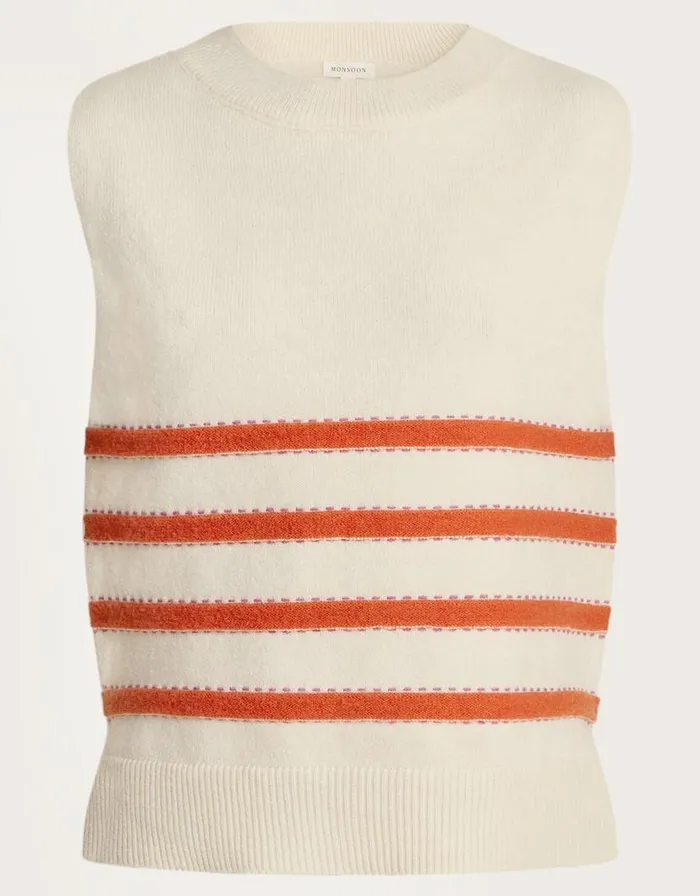 Monsoon Sable Stripe Knit Vest Ivory Women Knitwear Monsoon Sable Stripe Knit Vest Ivory Women Knitwear
