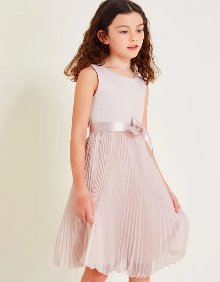 Monsoon Sally Scuba Pleated Dress Pink Children Dresses