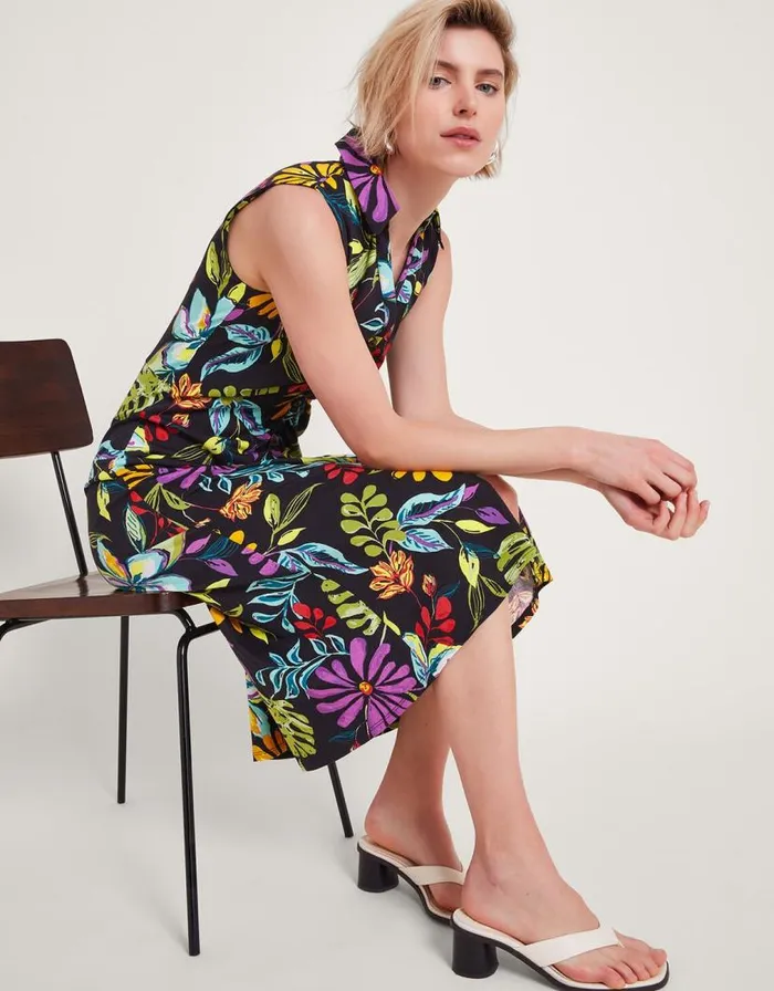 Monsoon Sandie Shirt Dress Black Women Midi Dresses