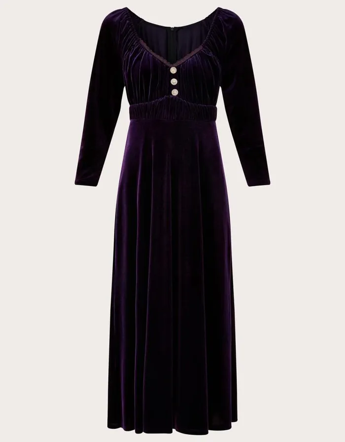 Monsoon Sara Velvet Midi Dress Purple Women Occasionwear Monsoon Sara Velvet Midi Dress Purple Women Occasionwear