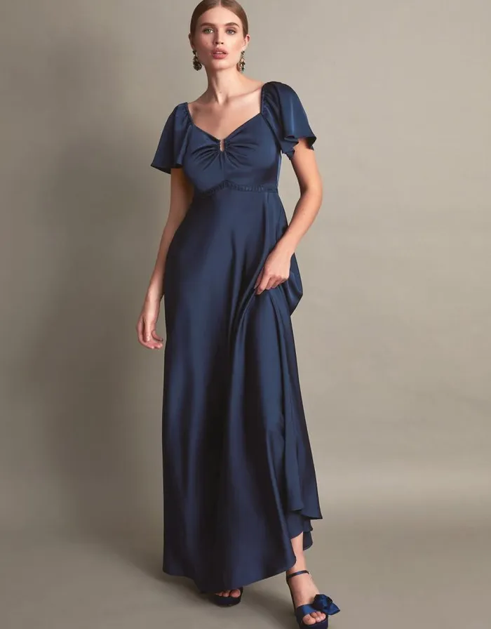 Monsoon Savannah Satin Maxi Dress Blue Women Occasionwear