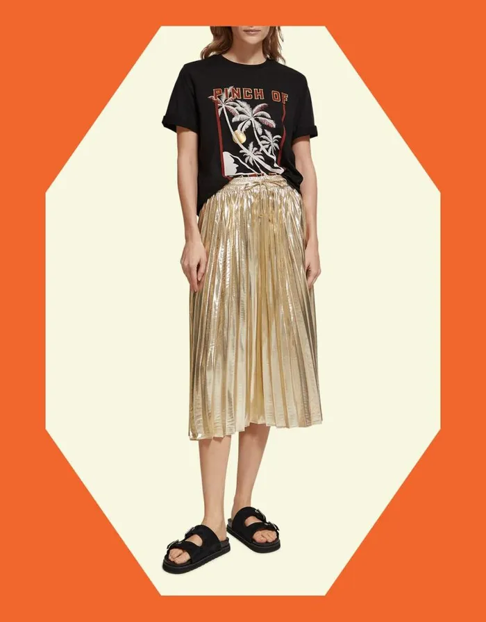 Monsoon Scotch And Soda Pleated Midi Skirt Gold Women Skirts