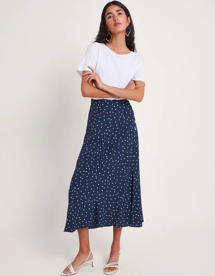 Monsoon Shiloh Spot Bias Skirt Blue Women Coords