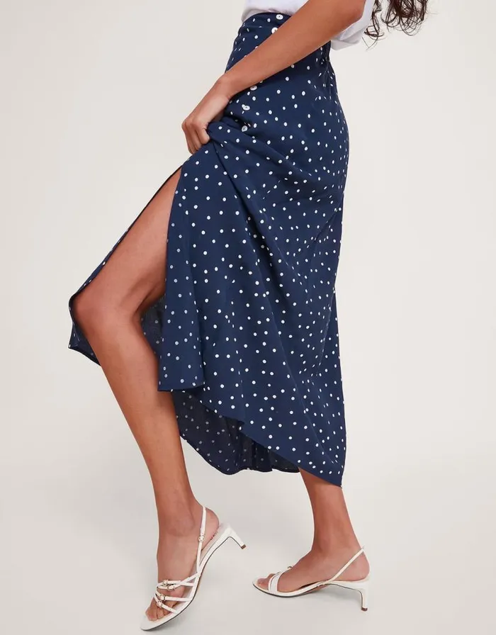Monsoon Shiloh Spot Bias Skirt Blue Women Coords Monsoon Shiloh Spot Bias Skirt Blue Women Coords