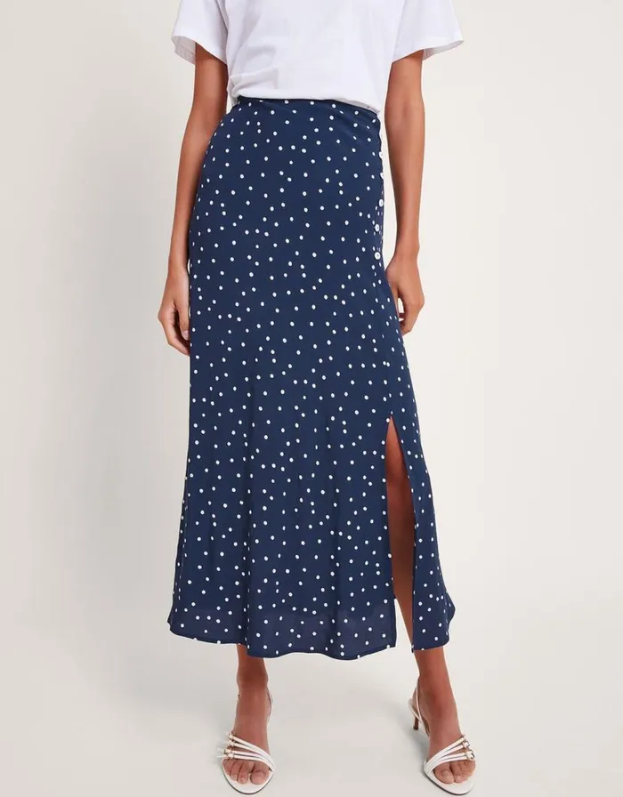 Monsoon Shiloh Spot Bias Skirt Blue Women Coords Monsoon Shiloh Spot Bias Skirt Blue Women Coords