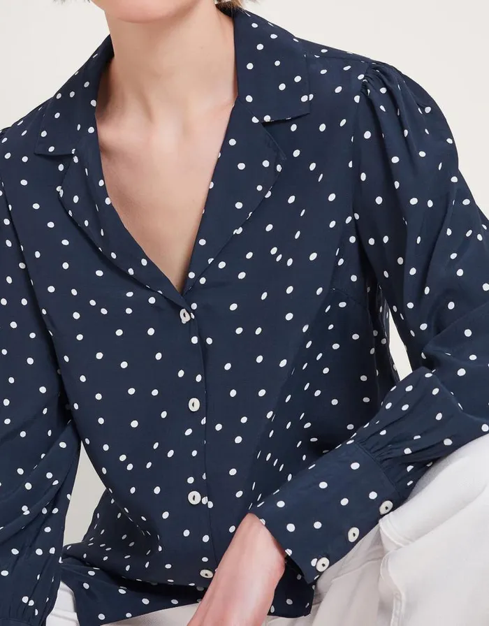 Monsoon Shiloh Spot Print Shirt Blue Women Tops and Blouses Monsoon Shiloh Spot Print Shirt Blue Women Tops and Blouses