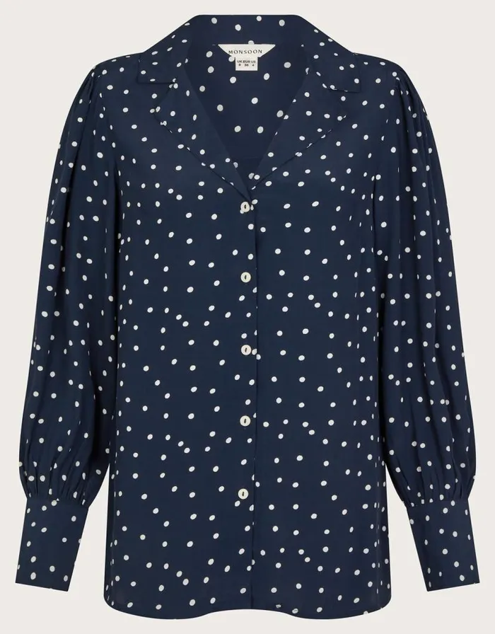 Monsoon Shiloh Spot Print Shirt Blue Women Tops and Blouses Monsoon Shiloh Spot Print Shirt Blue Women Tops and Blouses