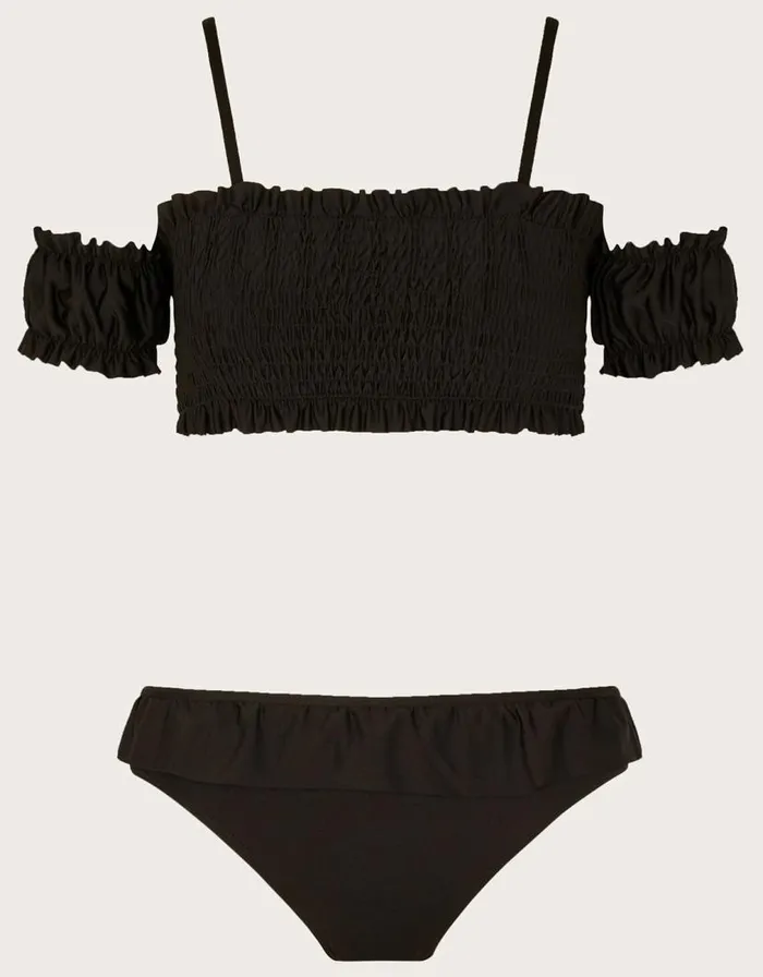 Monsoon Shirred ColdShoulder Bikini With Recycled Polyester Black Children Beachwear and Swimwear Monsoon Shirred ColdShoulder Bikini With Recycled Polyester Black Children Beachwear and Swimwear
