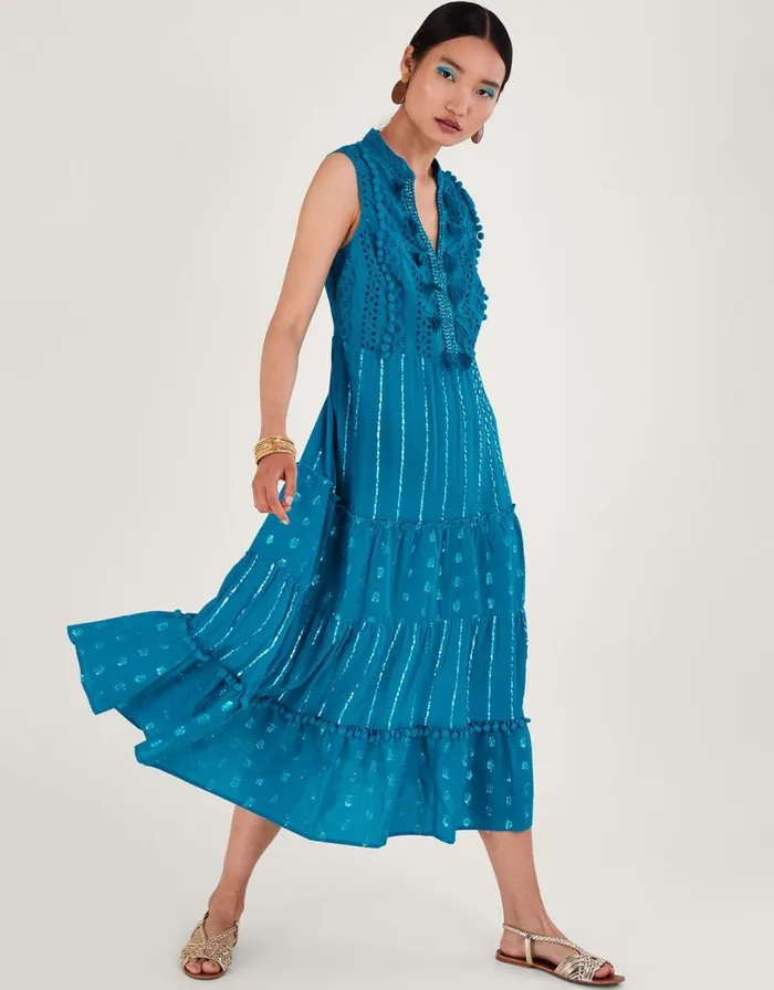 Monsoon Sidne Sleeveless Midi Kaftan Blue Women Beachwear and Swimwear