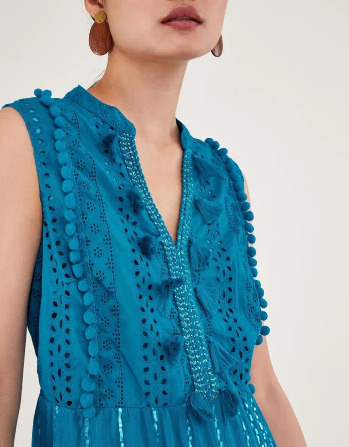 Monsoon Sidne Sleeveless Midi Kaftan Blue Women Beachwear and Swimwear Monsoon Sidne Sleeveless Midi Kaftan Blue Women Beachwear and Swimwear