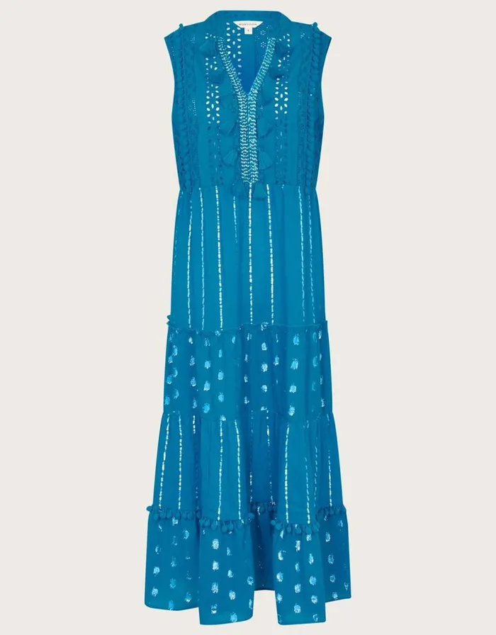 Monsoon Sidne Sleeveless Midi Kaftan Blue Women Beachwear and Swimwear Monsoon Sidne Sleeveless Midi Kaftan Blue Women Beachwear and Swimwear