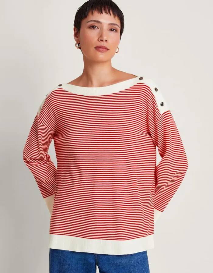 Monsoon Simmi Stripe Jumper Red Women Knitwear