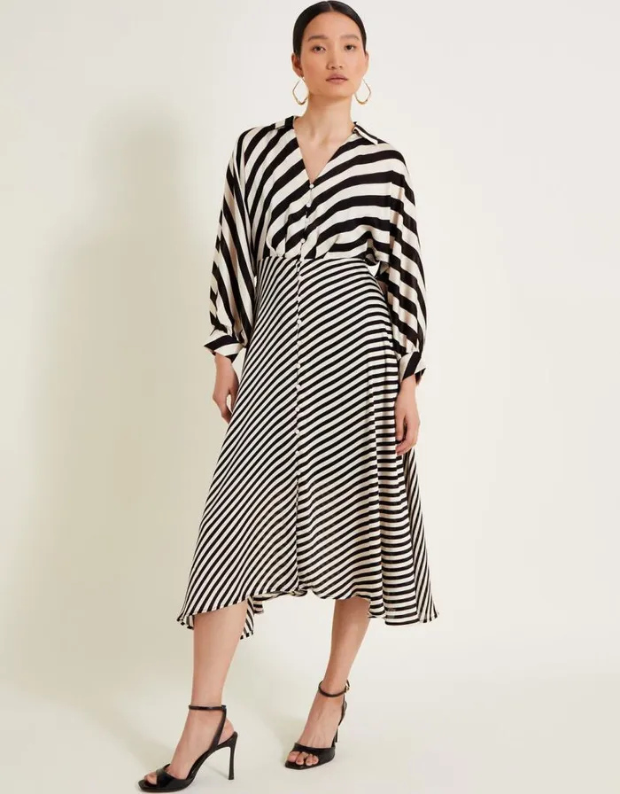 Monsoon Sofia Stripe Dress Black Women Midi Dresses Monsoon Sofia Stripe Dress Black Women Midi Dresses