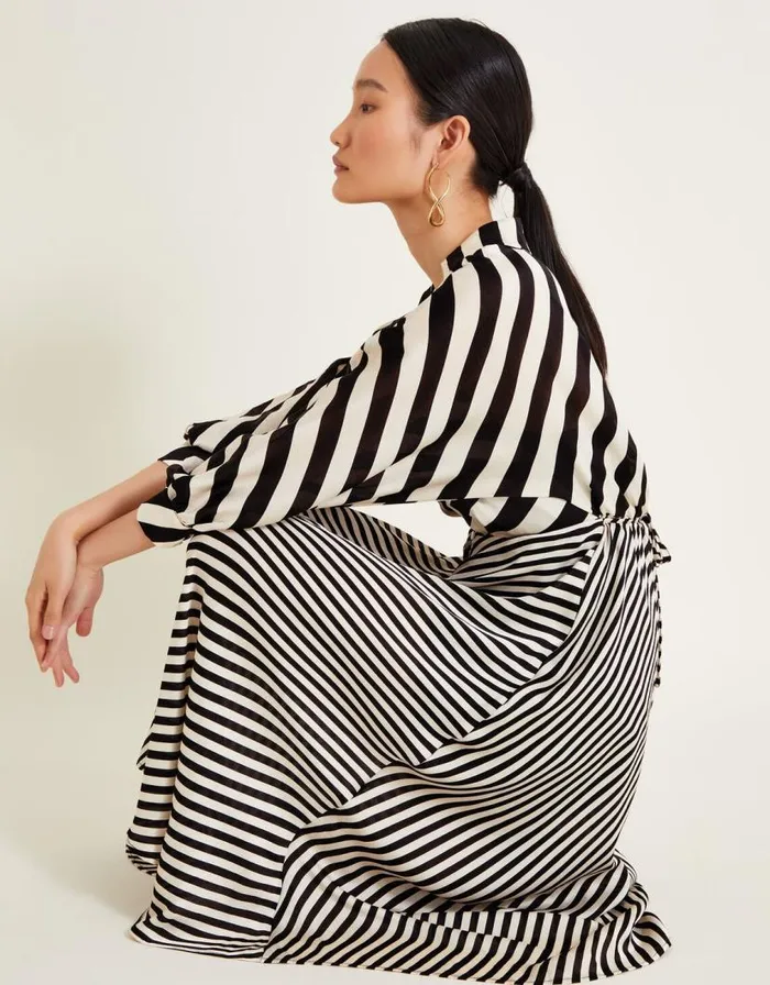 Monsoon Sofia Stripe Dress Black Women Midi Dresses Monsoon Sofia Stripe Dress Black Women Midi Dresses