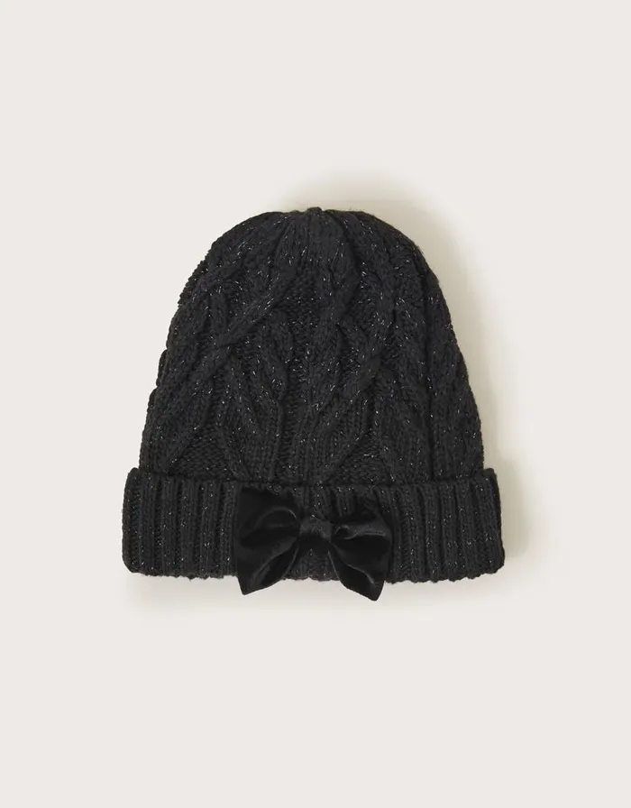 Monsoon Sparkly Bow Beanie Black Children Hats and Sunglasses