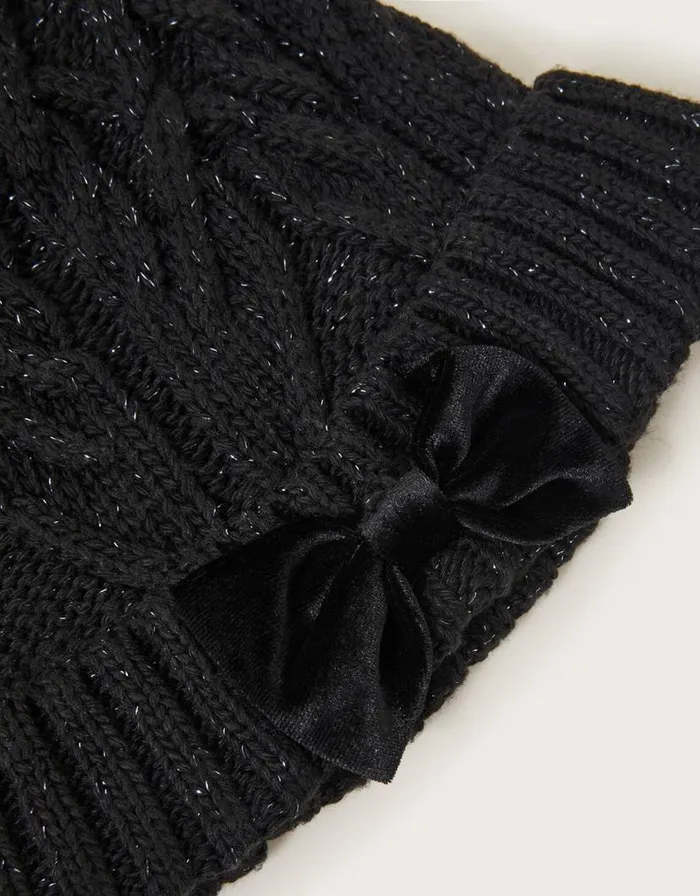 Monsoon Sparkly Bow Beanie Black Children Hats and Sunglasses Monsoon Sparkly Bow Beanie Black Children Hats and Sunglasses
