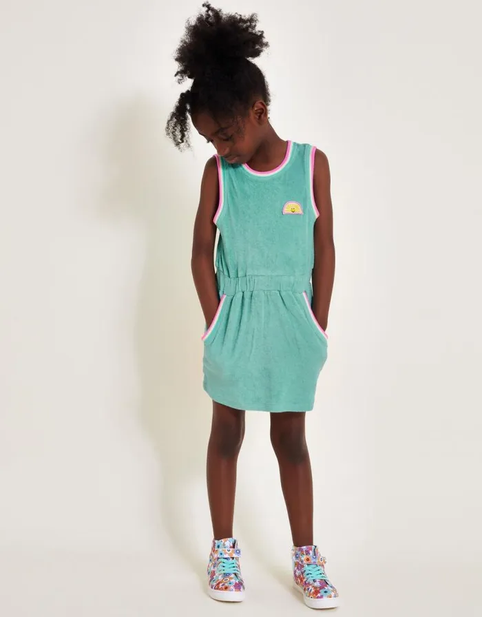 Monsoon Sporty Towelling Dress Green Children Casualwear Collection