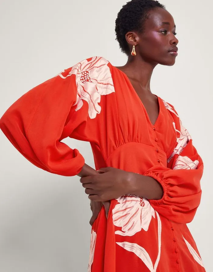 Monsoon Talia Floral Applique Midi Tea Dress Orange Women Occasion Dresses Monsoon Talia Floral Applique Midi Tea Dress Orange Women Occasion Dresses
