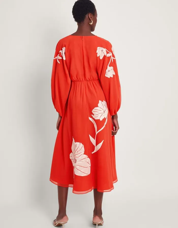 Monsoon Talia Floral Applique Midi Tea Dress Orange Women Occasion Dresses Monsoon Talia Floral Applique Midi Tea Dress Orange Women Occasion Dresses