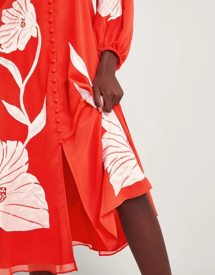 Monsoon Talia Floral Applique Midi Tea Dress Orange Women Occasion Dresses Monsoon Talia Floral Applique Midi Tea Dress Orange Women Occasion Dresses