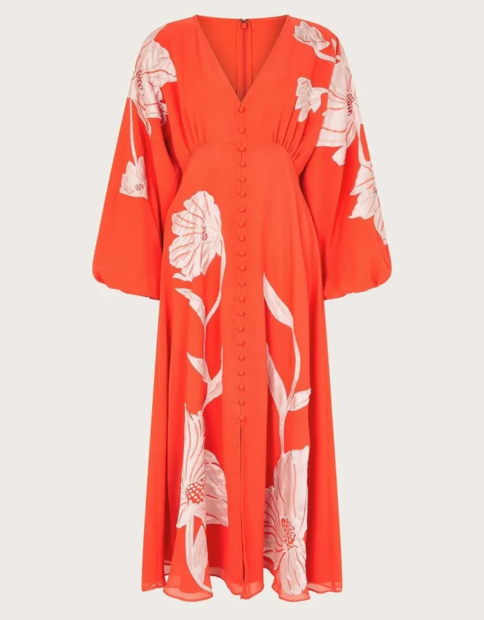 Monsoon Talia Floral Applique Midi Tea Dress Orange Women Occasion Dresses Monsoon Talia Floral Applique Midi Tea Dress Orange Women Occasion Dresses